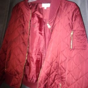 red mini puffer jacket
